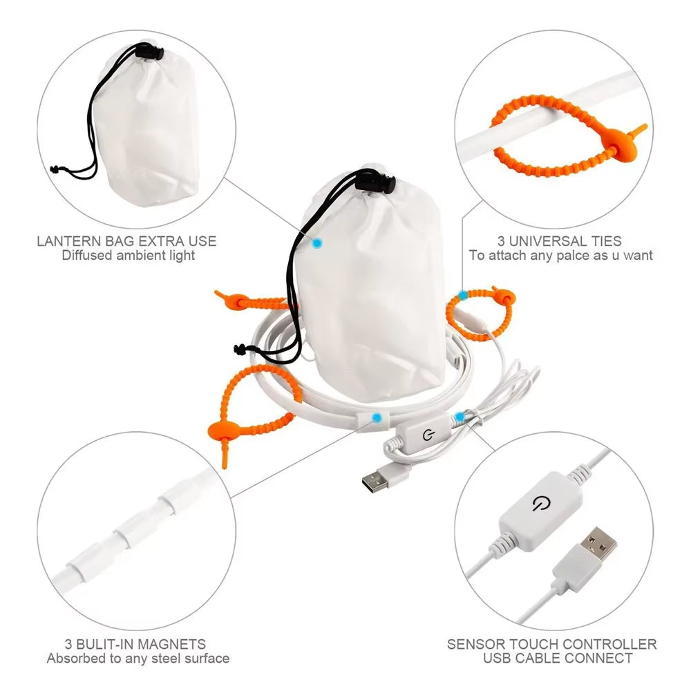 Tent LED Light Strip Waterproof Outdoor Camping Warm White Lamp Portable Impermeable Flexible Neon Strips Ribbon Lantern Lights