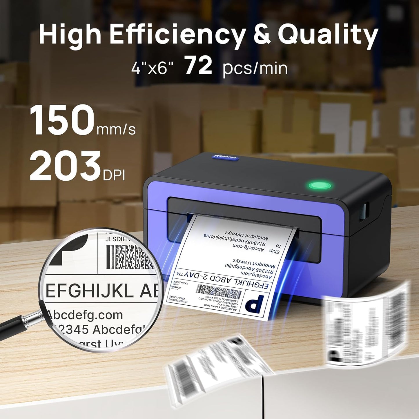 Thermal Label Printer, 4X6 Shippping Label Printer for Shipping Package, Commercial Thermal Label Maker, Compatible with Amazon, Ebay, Etsy, Shopify, Etc, Support Windows and Mac, Purple