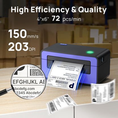 Thermal Label Printer, 4X6 Shippping Label Printer for Shipping Package, Commercial Thermal Label Maker, Compatible with Amazon, Ebay, Etsy, Shopify, Etc, Support Windows and Mac, Purple