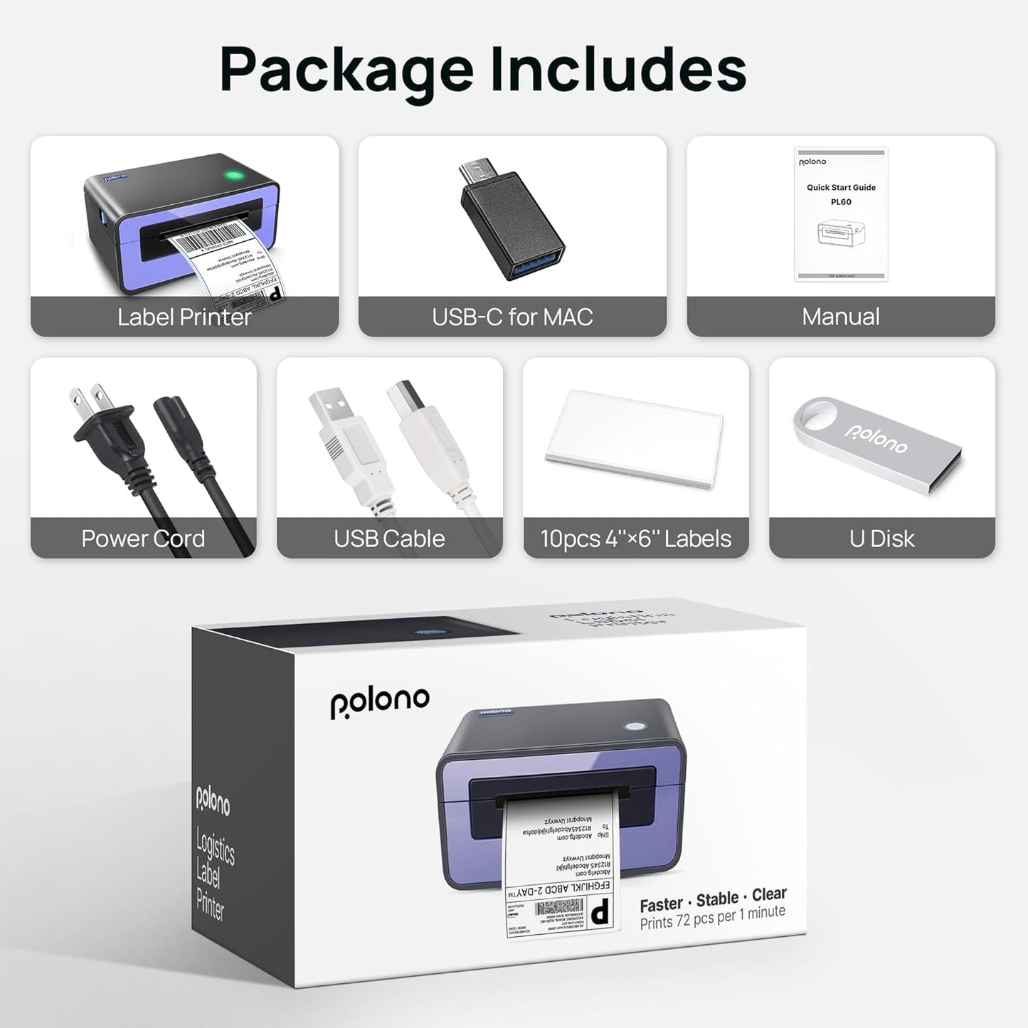 Thermal Label Printer, 4X6 Shippping Label Printer for Shipping Package, Commercial Thermal Label Maker, Compatible with Amazon, Ebay, Etsy, Shopify, Etc, Support Windows and Mac, Purple