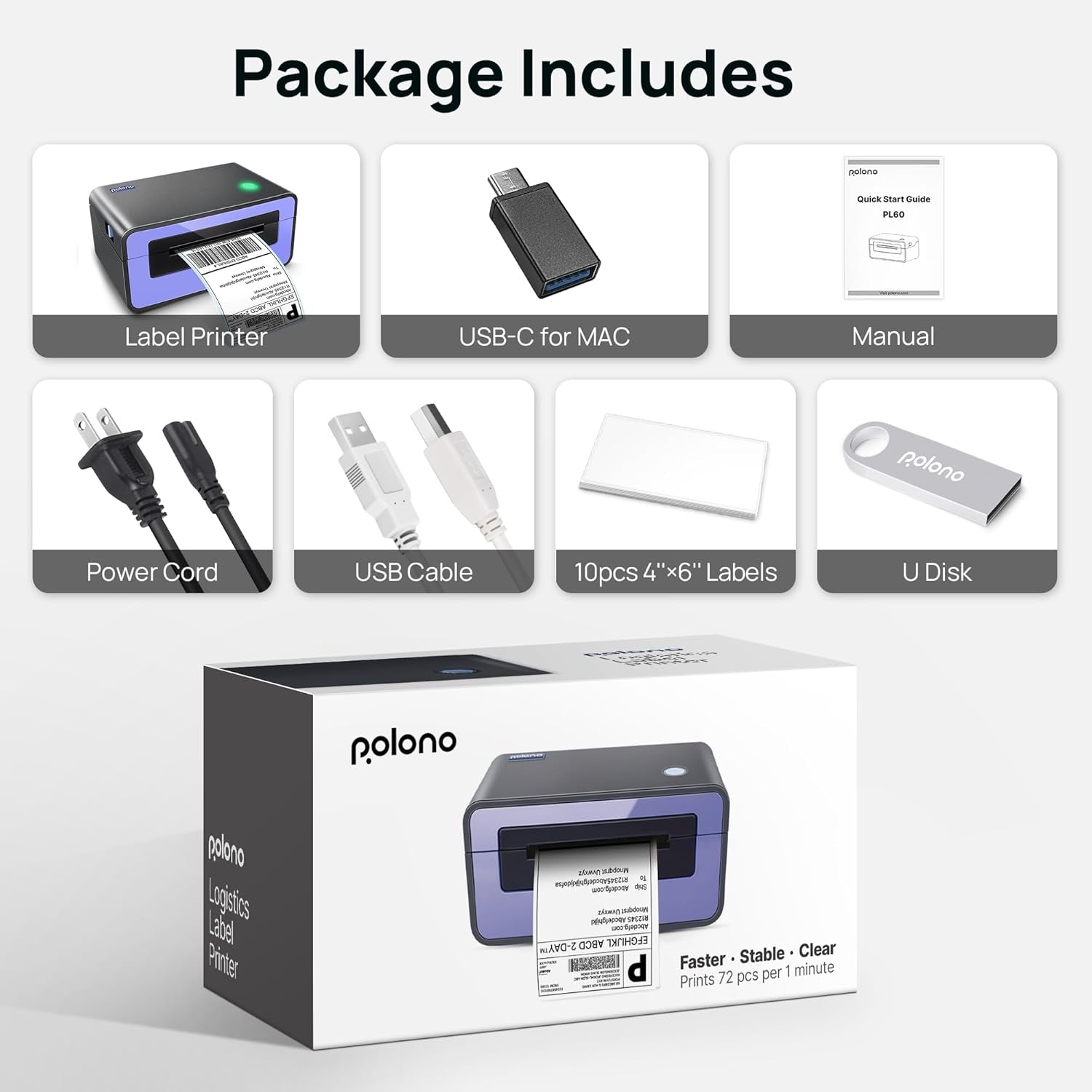 Thermal Label Printer, 4X6 Shippping Label Printer for Shipping Package, Commercial Thermal Label Maker, Compatible with Amazon, Ebay, Etsy, Shopify, Etc, Support Windows and Mac, Purple