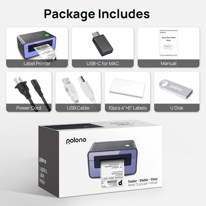 Thermal Label Printer, 4X6 Shippping Label Printer for Shipping Package, Commercial Thermal Label Maker, Compatible with Amazon, Ebay, Etsy, Shopify, Etc, Support Windows and Mac, Purple