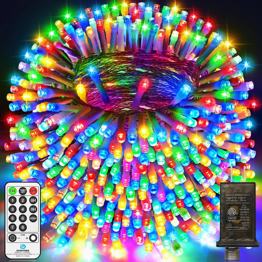 403 FT 1000 LED Christmas Lights Outdoor Fairy Lights Plug in Extra Long String Lights Clear Wire Waterproof 8 Modes Timer for outside House Tree Garden Yard Wedding Party Decorations-Multicolored