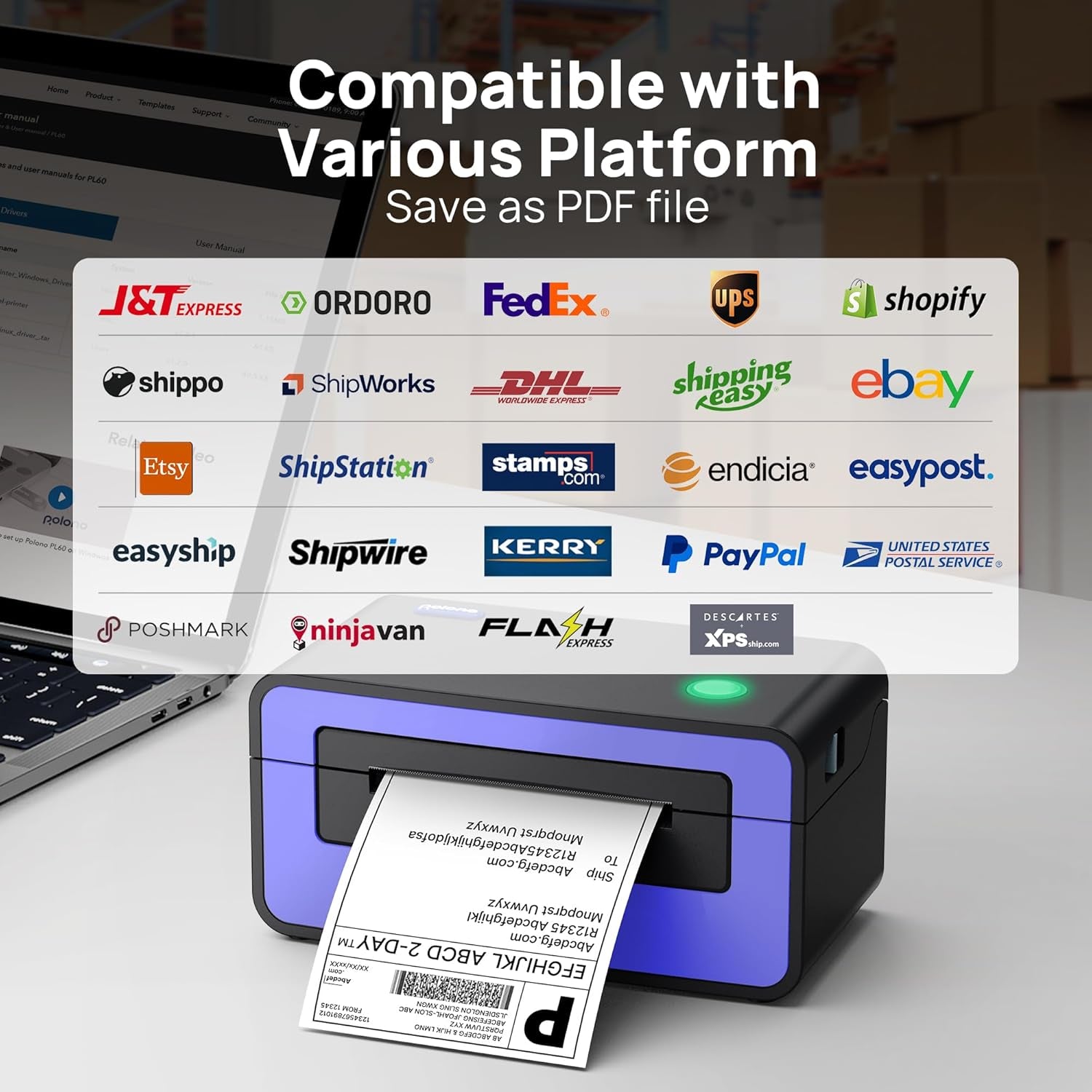 Thermal Label Printer, 4X6 Shippping Label Printer for Shipping Package, Commercial Thermal Label Maker, Compatible with Amazon, Ebay, Etsy, Shopify, Etc, Support Windows and Mac, Purple